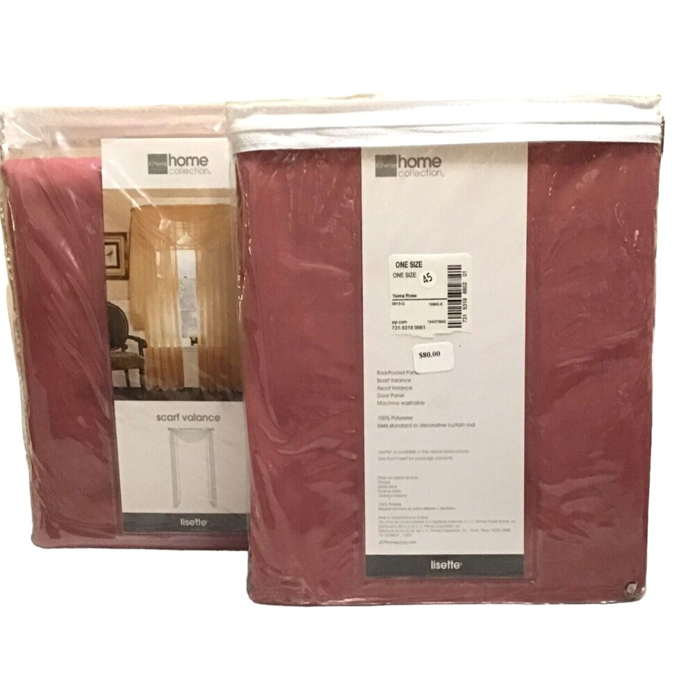 JC Penney Lisette Scarf Valance Home Collection 60"x216" Yuma Rose Lot of 2 New